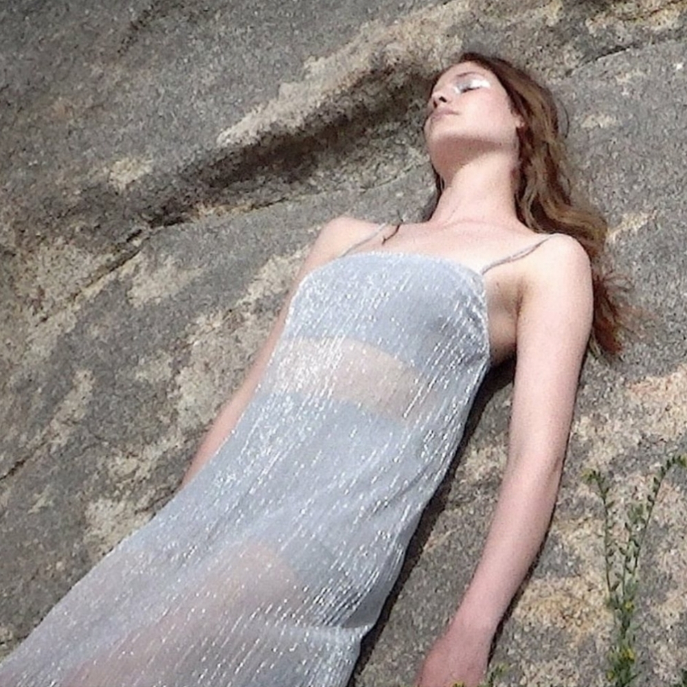 NWT ZARA Silver Sheer Metallic Dress